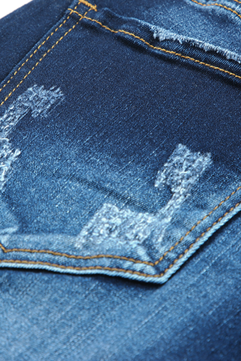 Pantaloncini di jeans skinny effetto invecchiato a vita alta blu