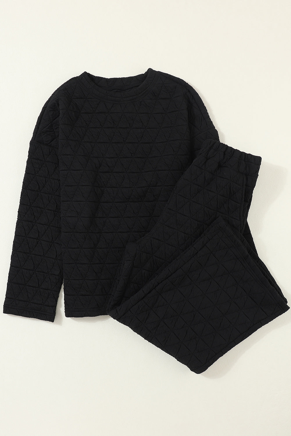 Dark Grey Solid Quilted Pullover and Pants Outfit