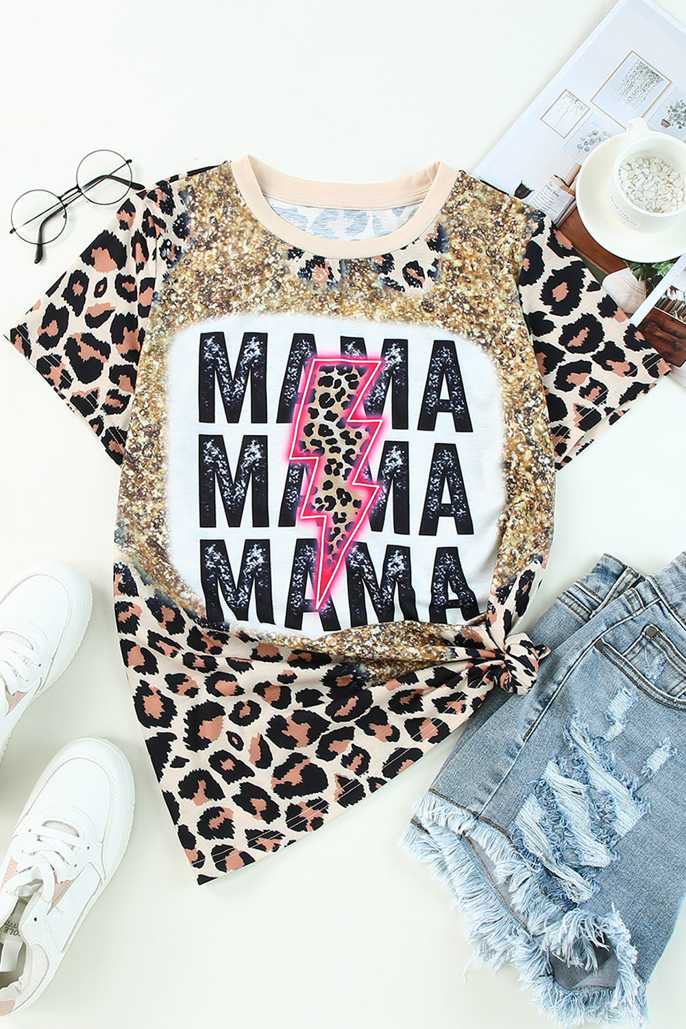 MAMA Lightning Graphic T-Shirt mit Leopardenmuster
