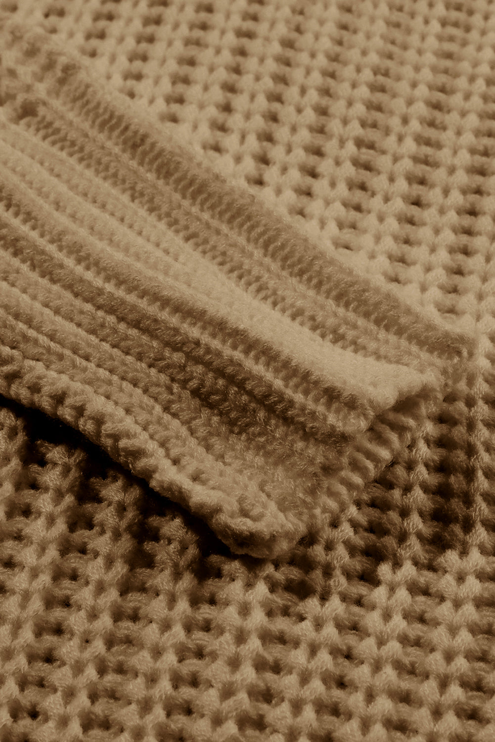 Kaki rebrasti pleteni debeljuškasti džemper s okruglim izrezom