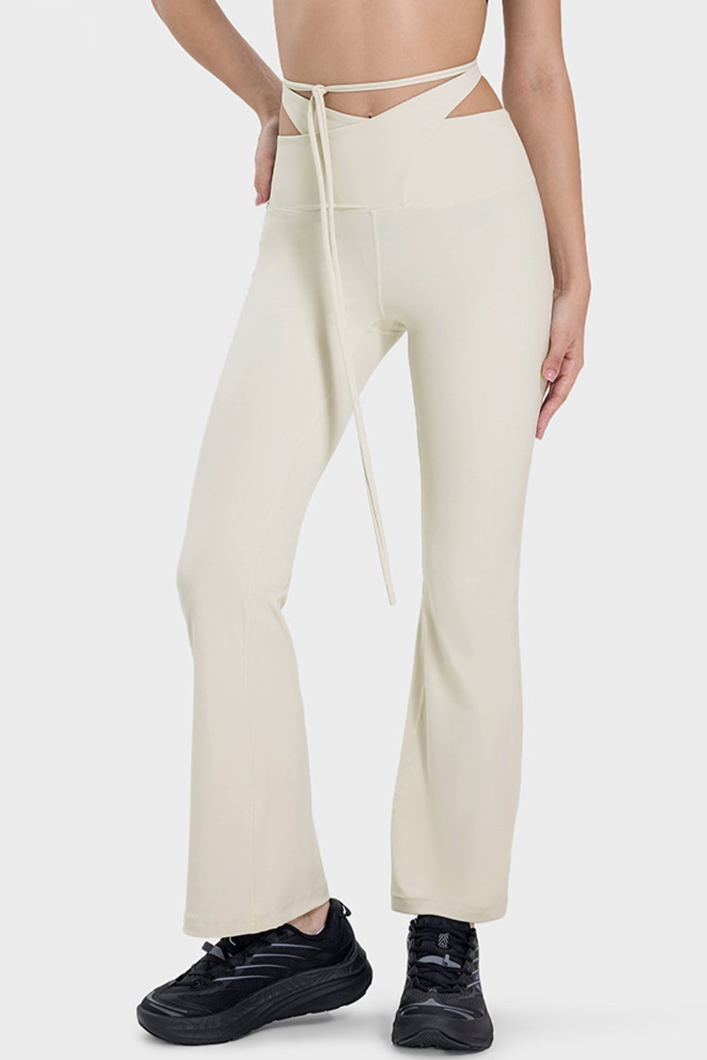 White Arched Cut out Waist Lace up Flared Active Pants