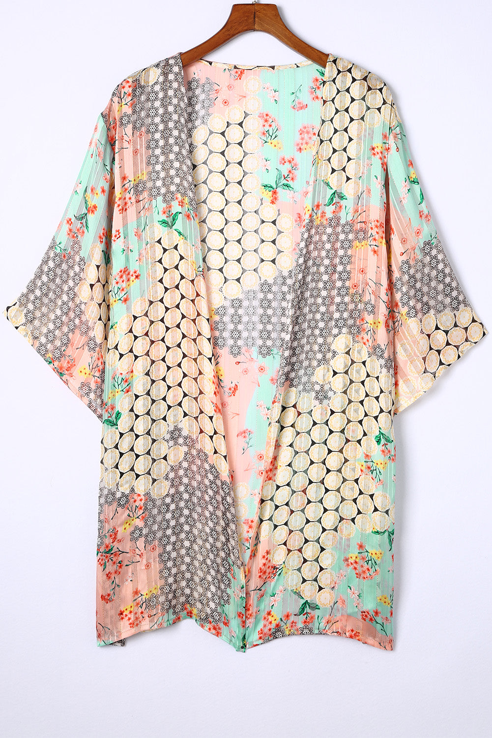 Kimono ouvert transparent et scintillant à fleurs multicolores