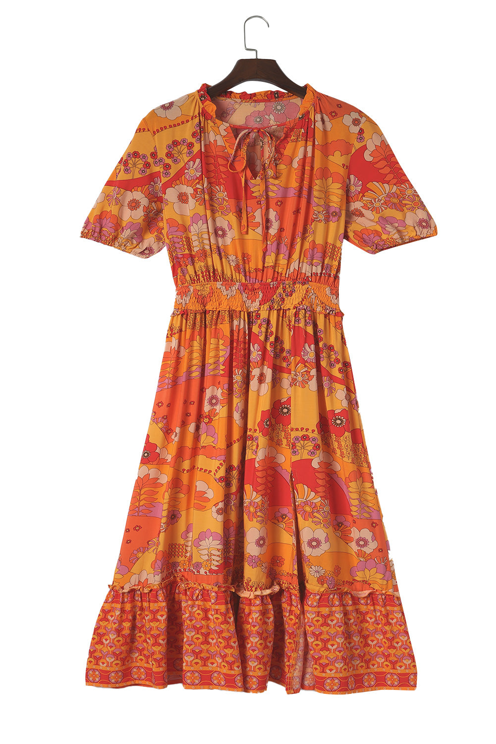 Narančasta boho cvjetna maxi haljina do struka s prorezom
