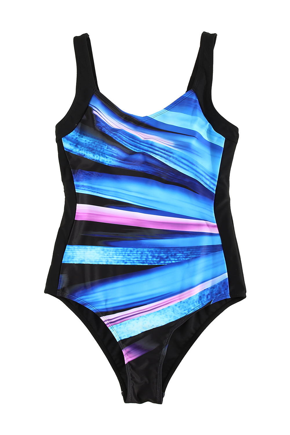 Blue Striped Pattern Print Sleeveless One-piece Swimsuit
