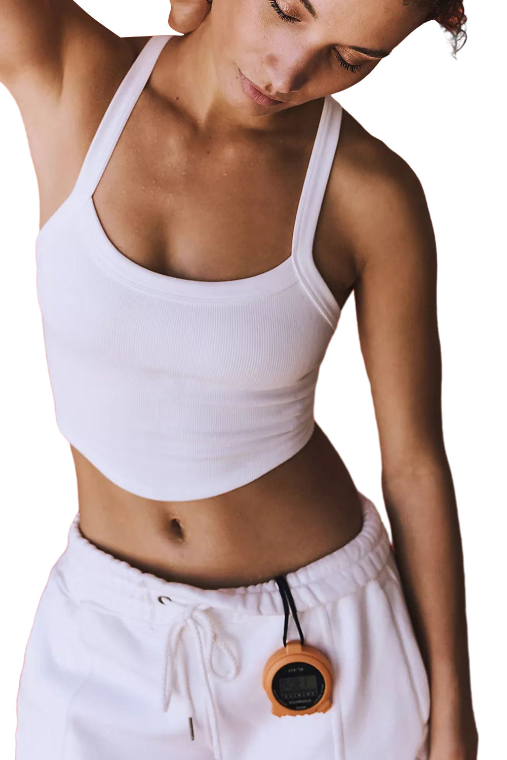 White Athletic Ribbed Cropped Cami Top