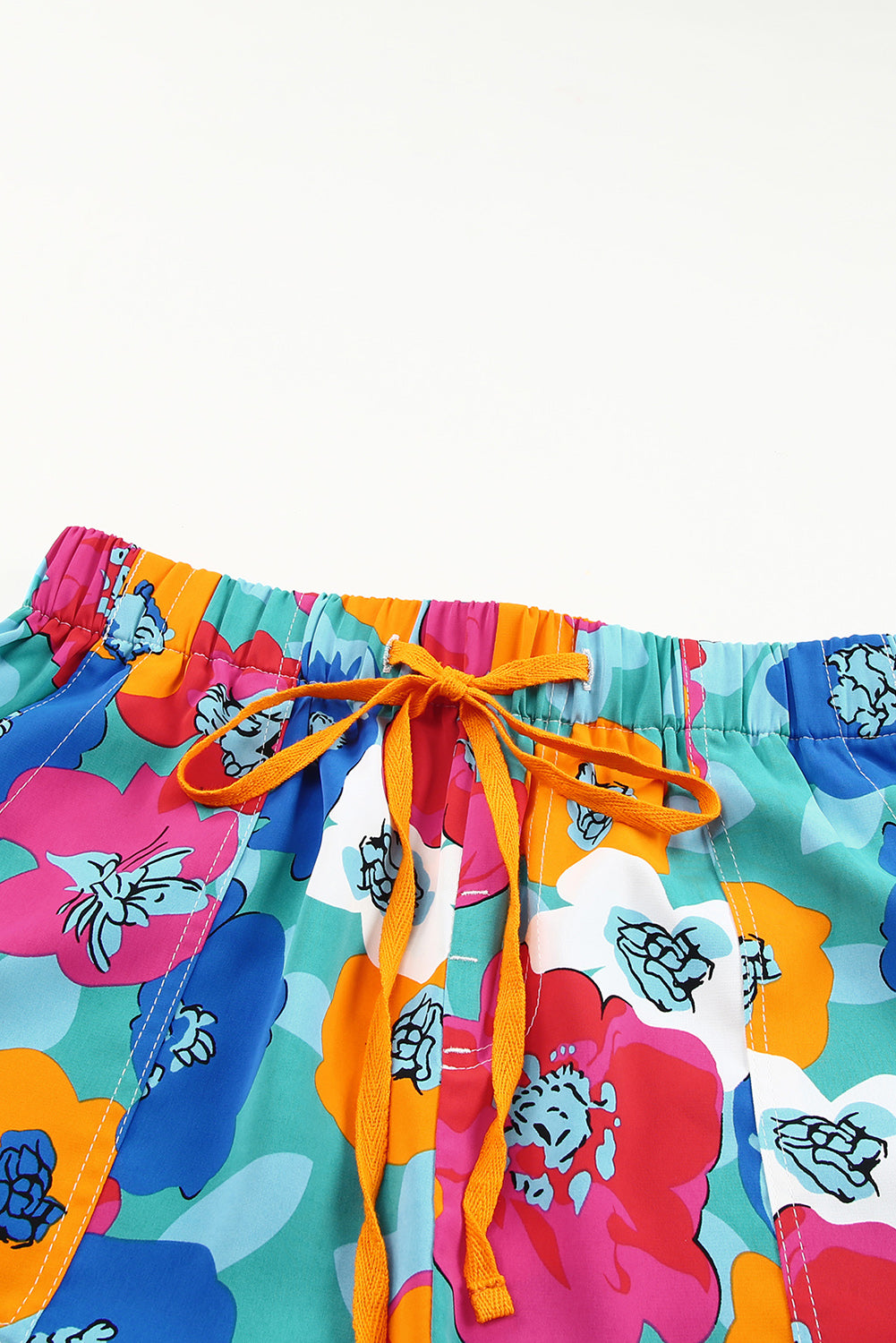 Pantaloncini casual in vita elastica con coulisse con stampa floreale multicolore