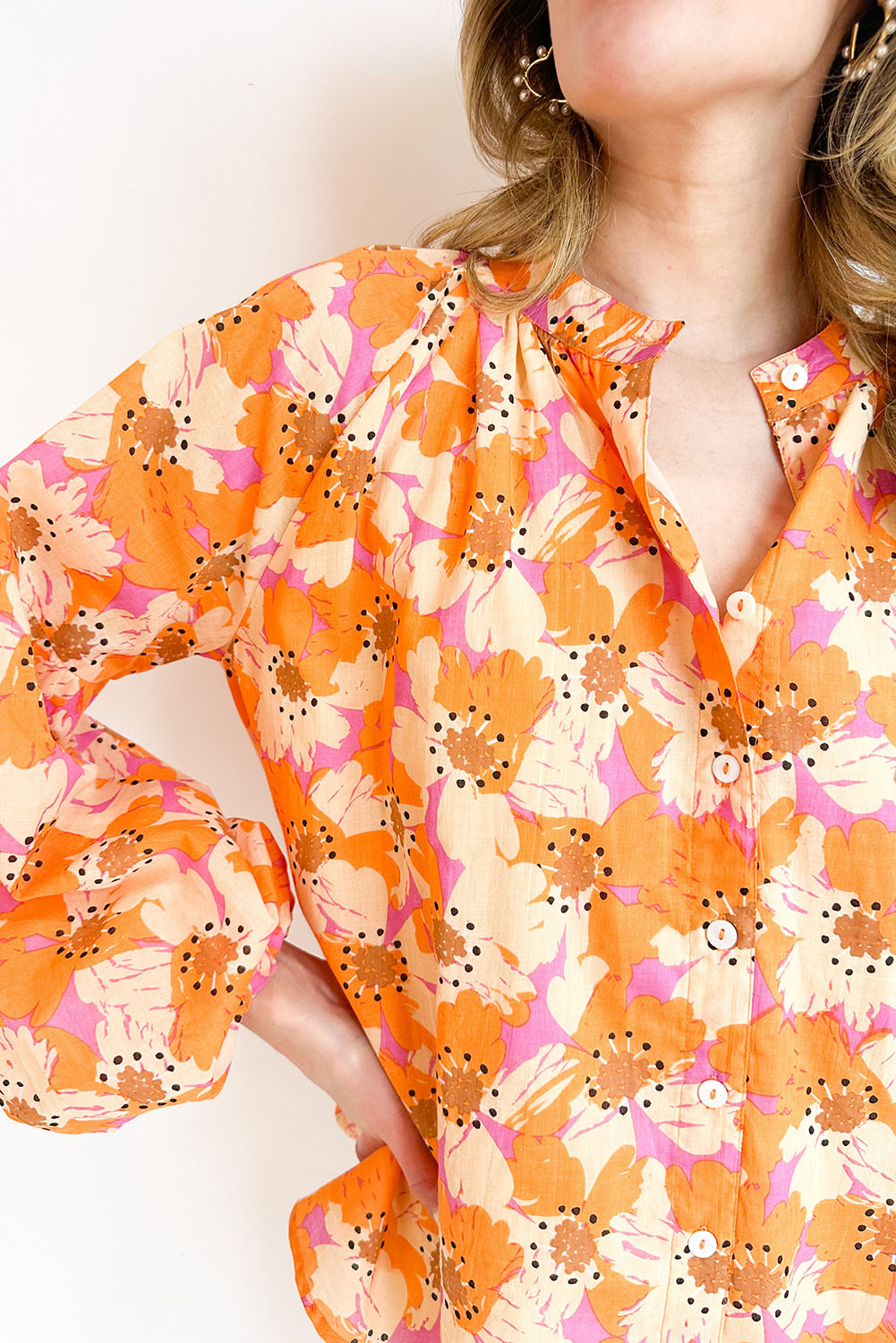 Narančasta košulja širokih rukava s cvjetnim printom