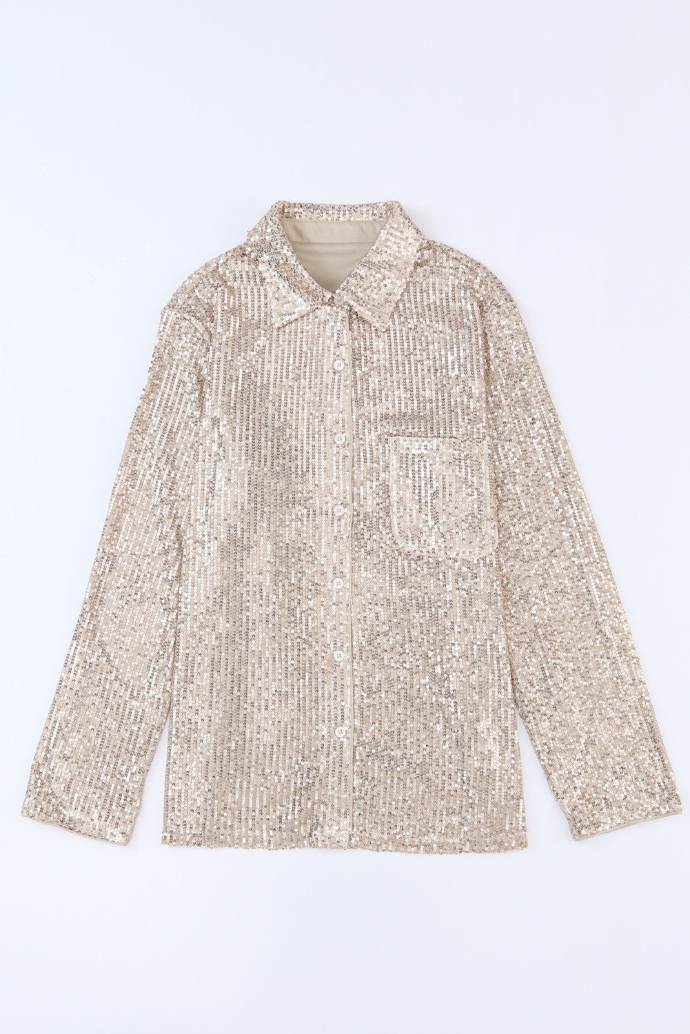 Apricot Sequin Collared Bust Pocket Buttoned Shirt