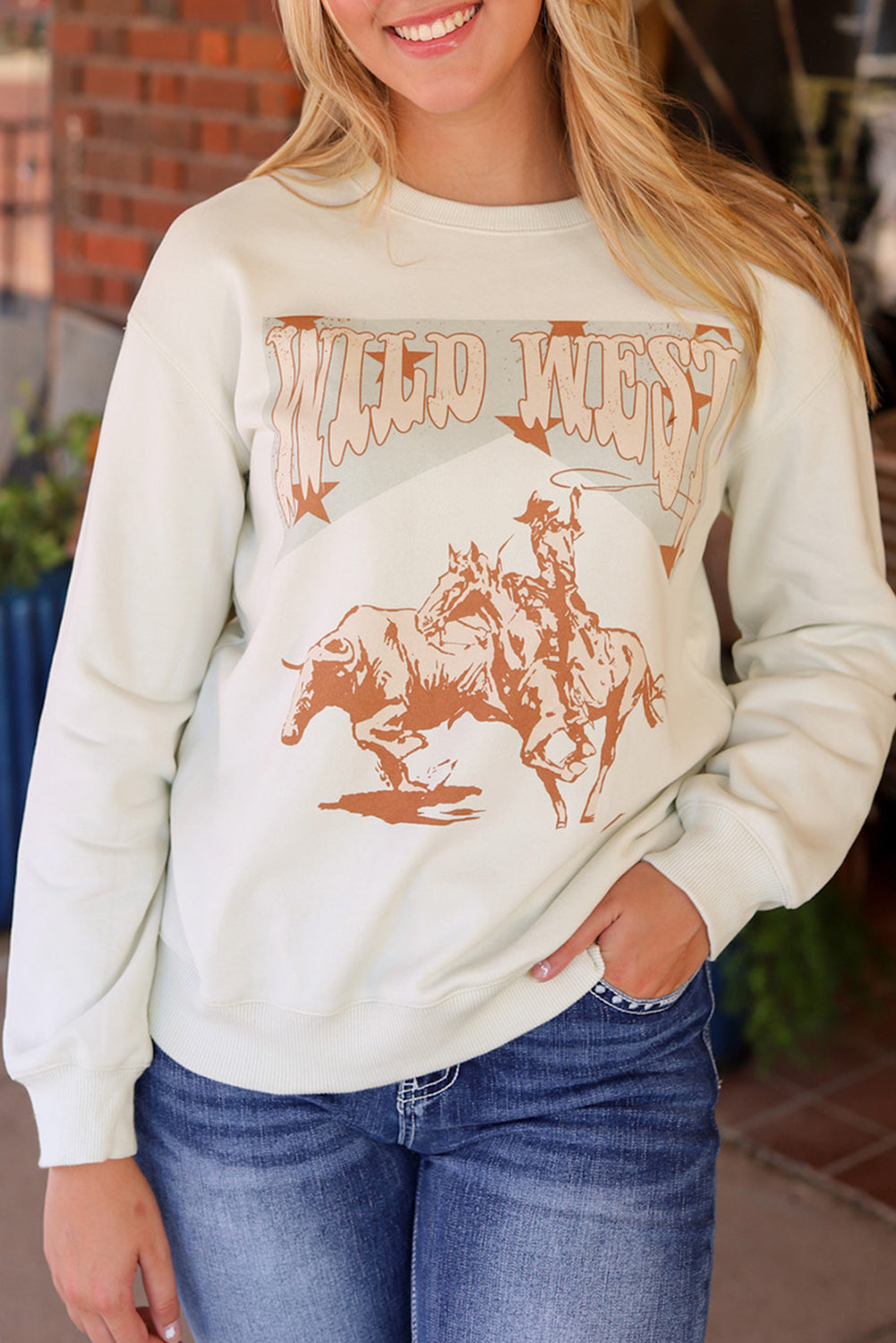 Retro WILD WEST Rodeo Grafik Sweatshirt