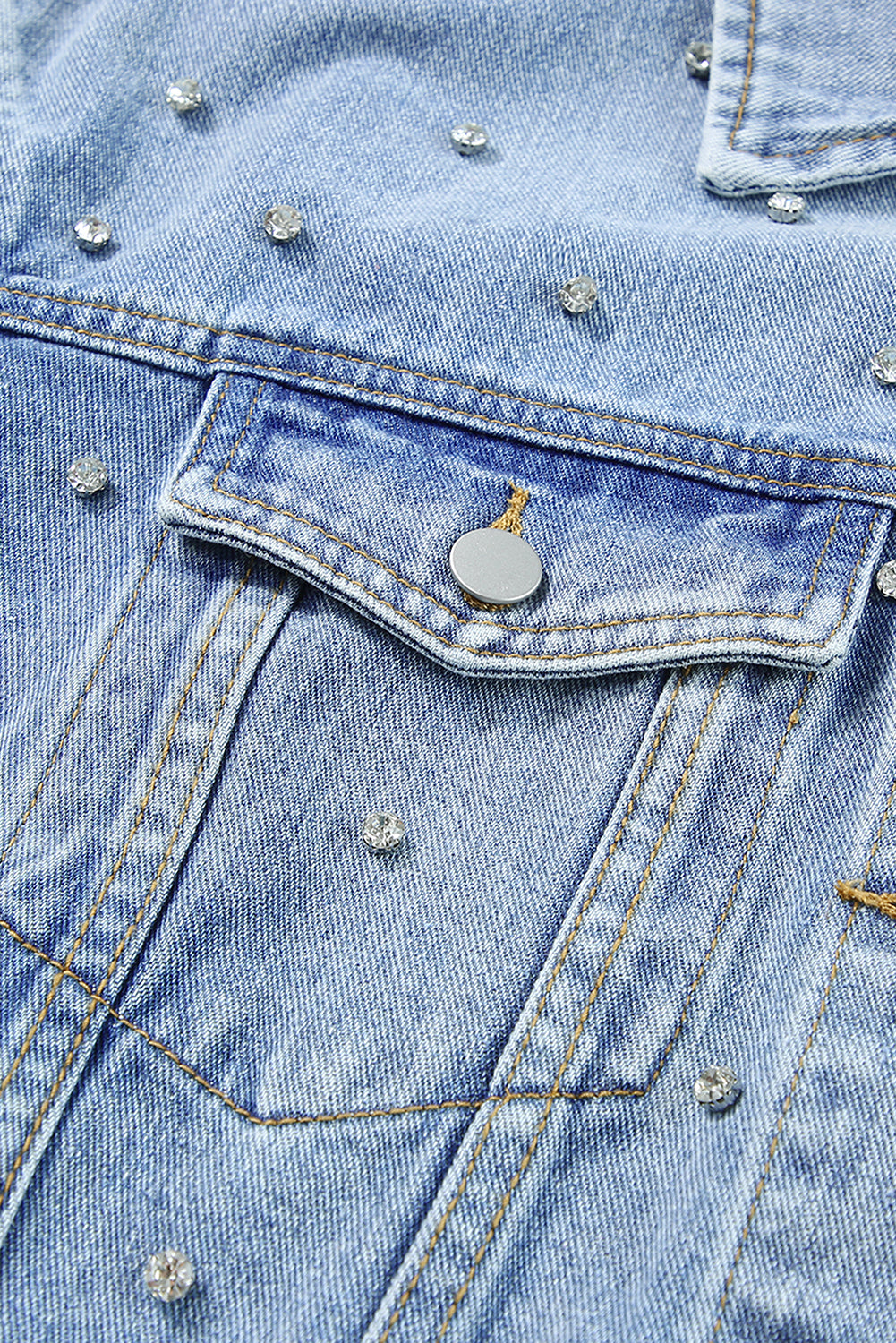 Giacca di jeans borchiata con strass blu nebbia