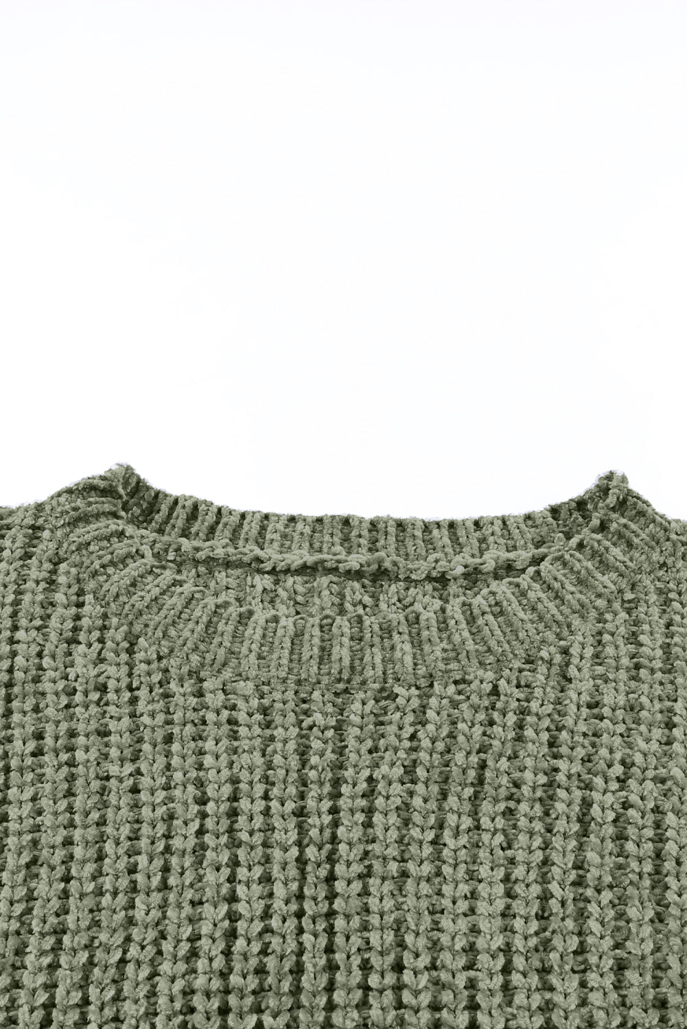Zelen pleten pulover z dolgimi rokavi in ​​okroglim robom
