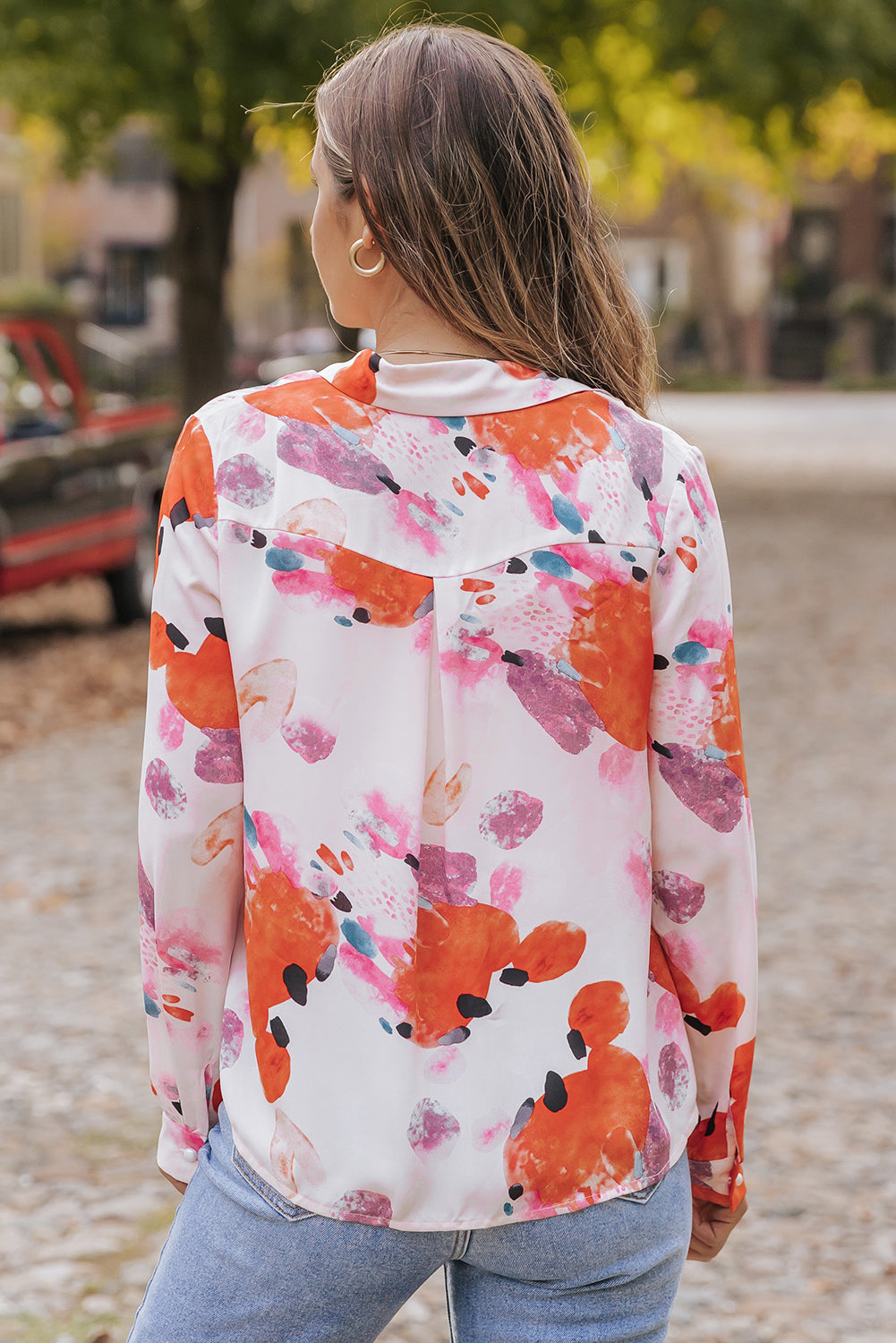 Chemise boutonnée à manches longues et imprimé abstrait multicolore