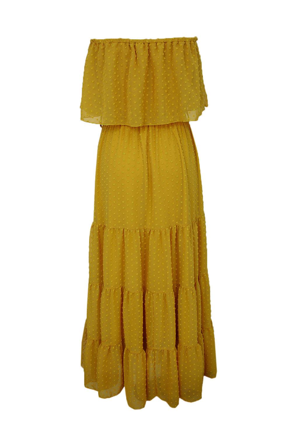 Yellow Yellow Yellow Off Shoulder Ruffle Swiss Dot Maxi Dress