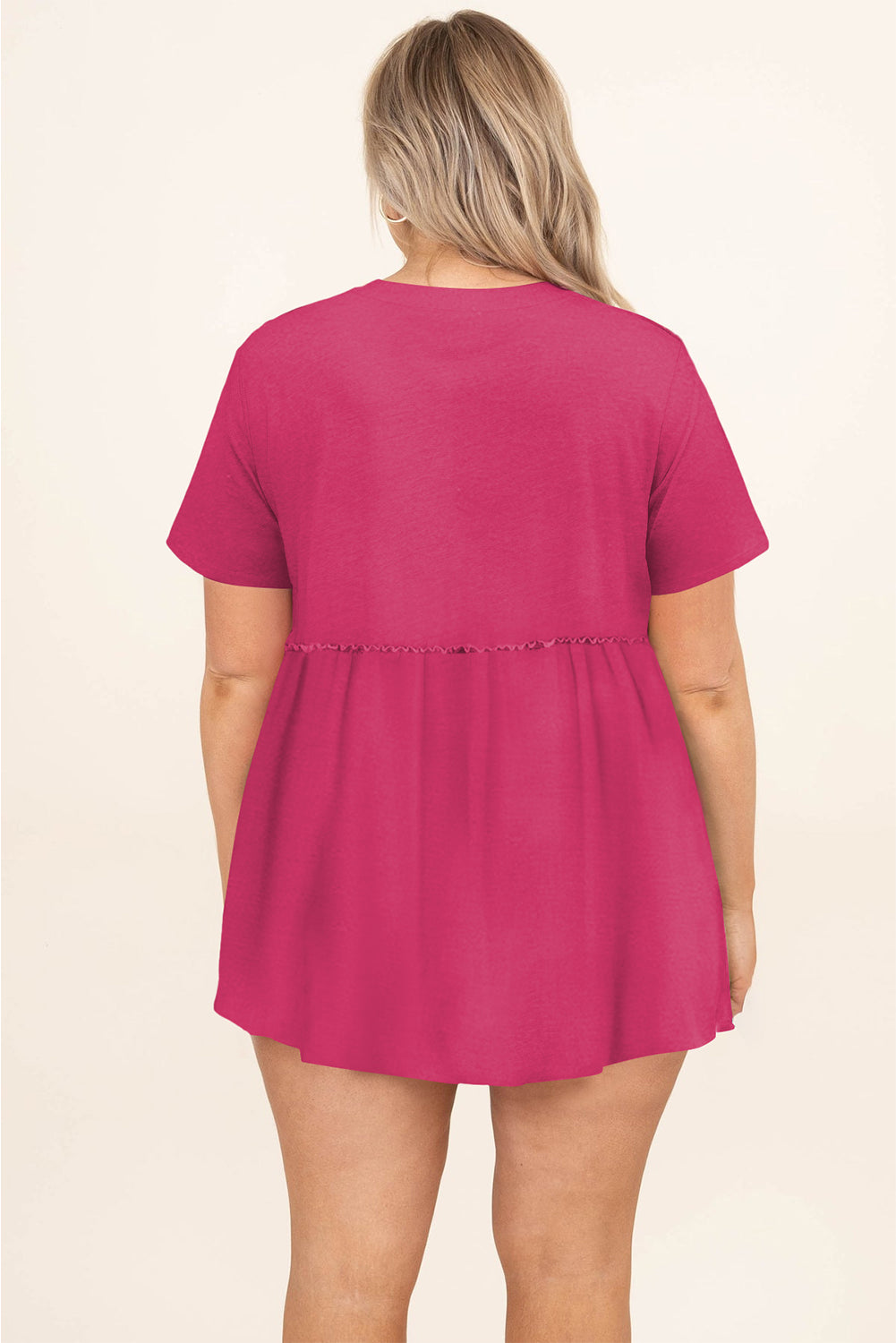 Ružičastocrvena jednobojna lepršava majica s kratkim rukavima veće veličine