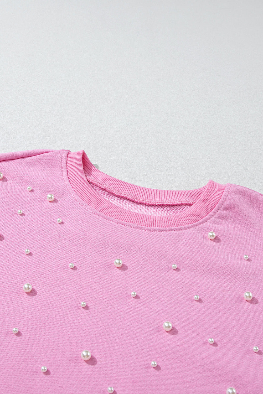 Sweat-shirt ras du cou côtelé avec détails de perles Bonbon