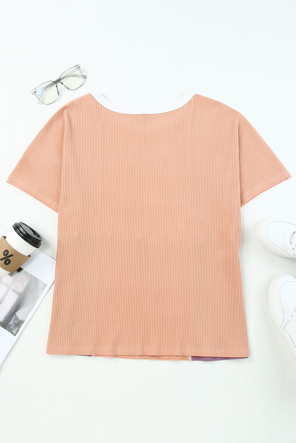 Narančasta pletena majica s rebrastim šavovima kratkih rukava