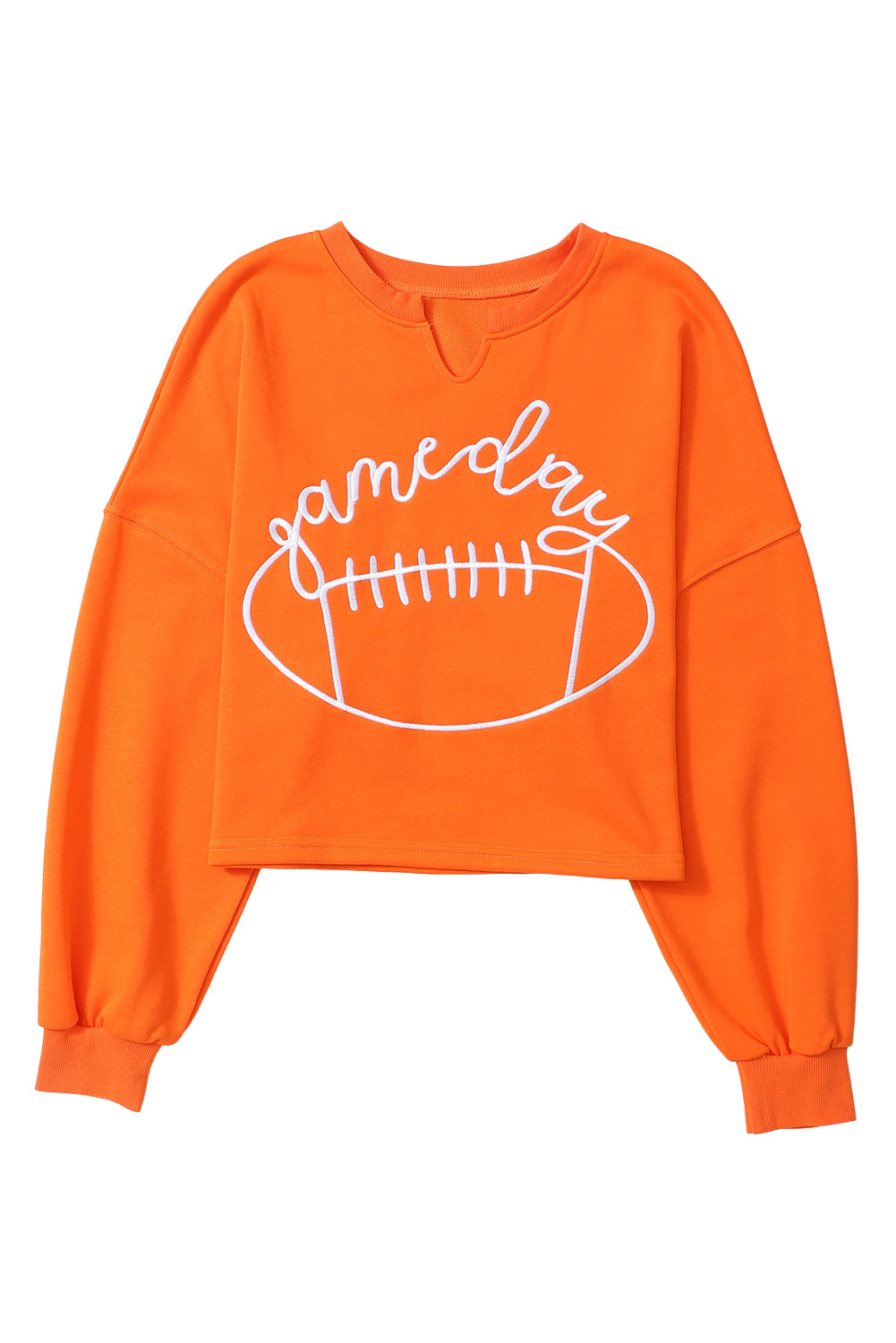 Bright White Game Day Lettering Rugby Notched Neck Sweatshirt