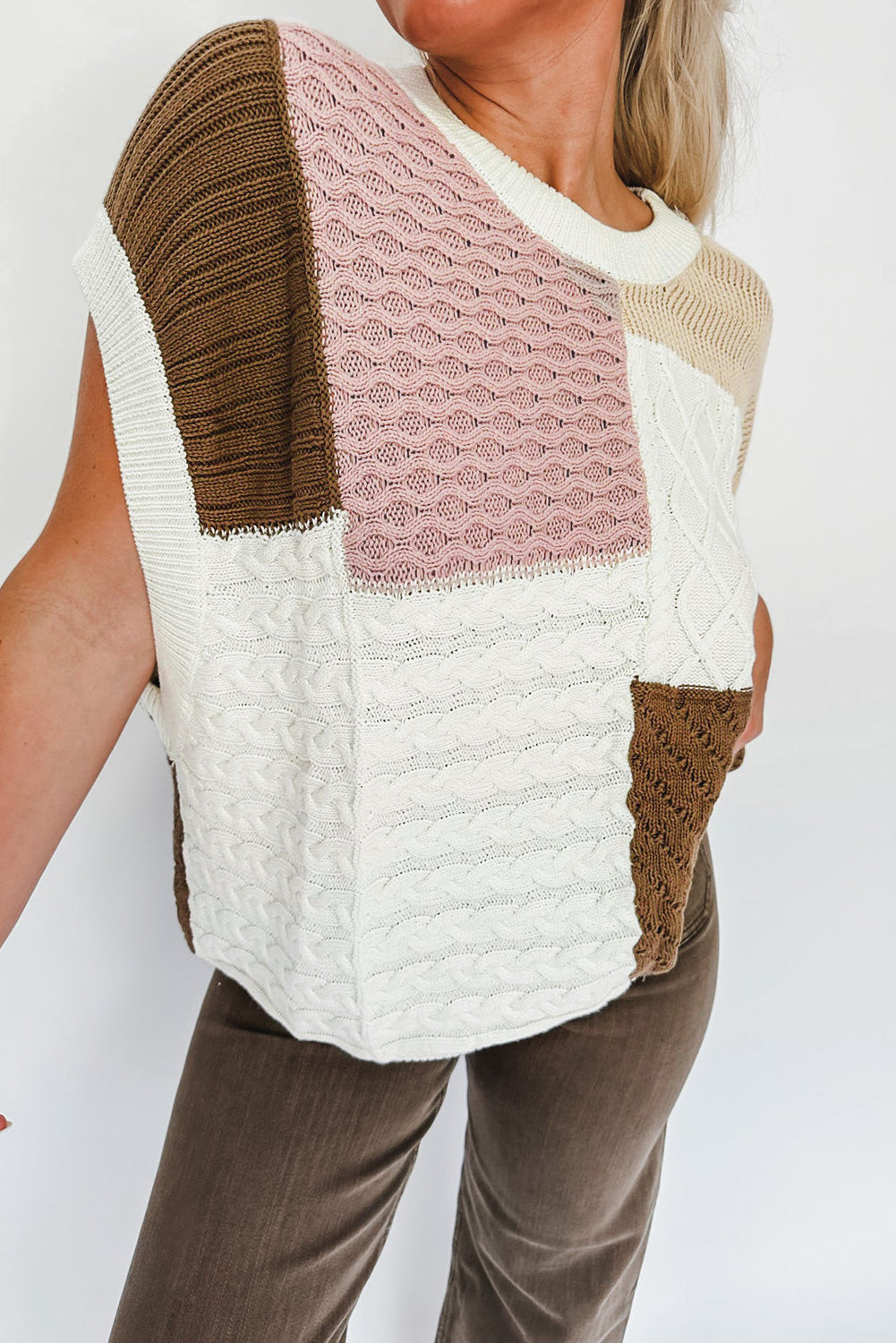 Višebojna majica džempera s teksturom obojenih blokova