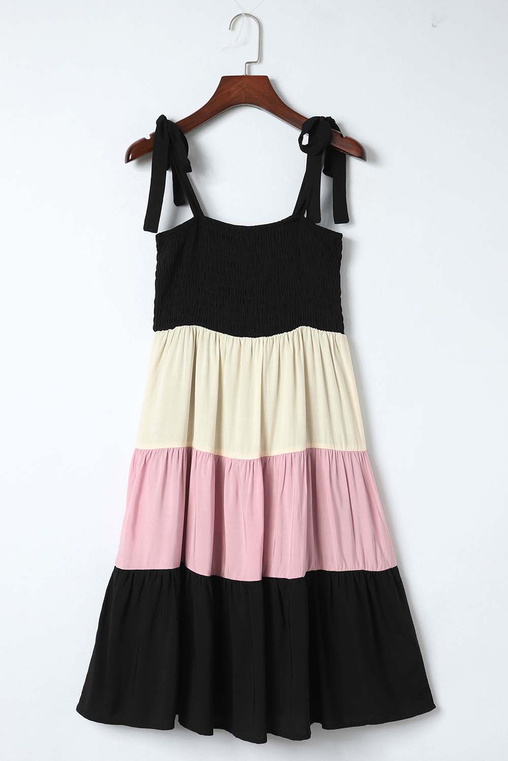 Mini-robe smockée multicolore noire sans manches avec blocs de couleurs