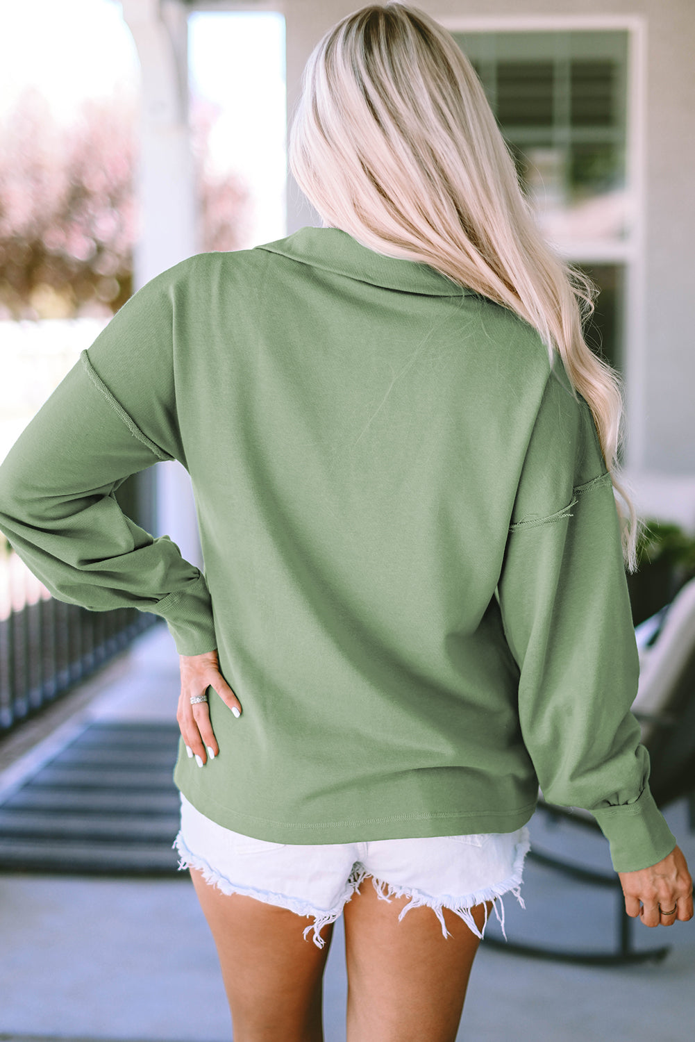 Grünes, lässiges Pullover-Sweatshirt mit Reißverschluss und Kragen