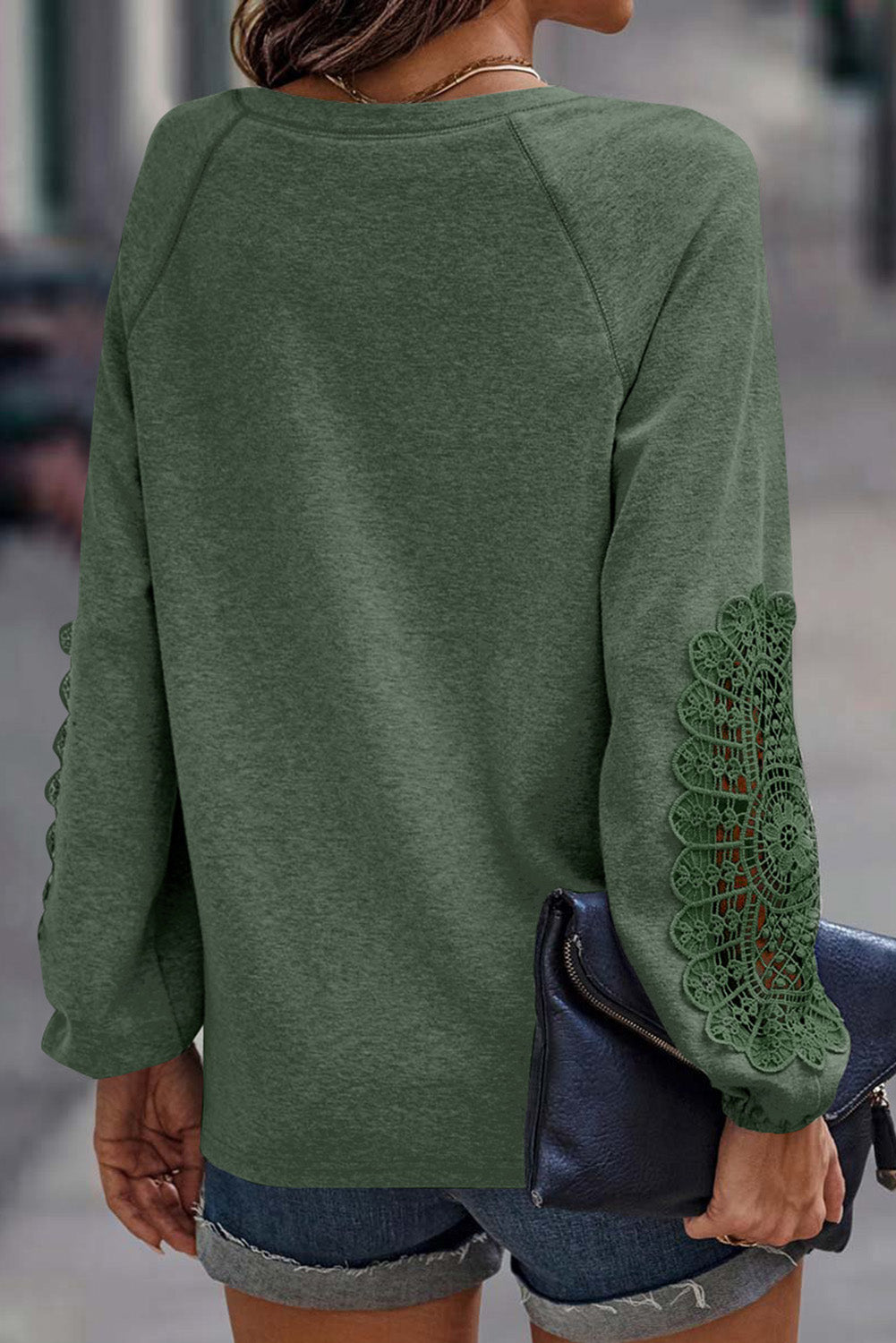 Zelena heklana čipkana majica s raglan rukavima