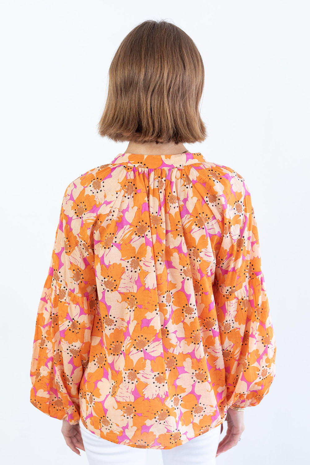 Chemise à manches amples à imprimé floral orange