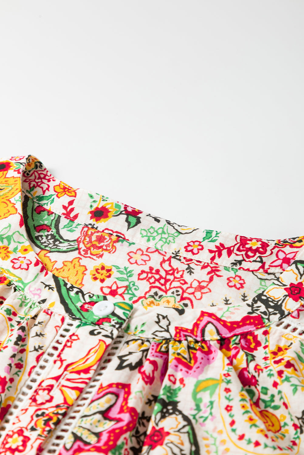 Chemise à manches bouffantes boutonnée en dentelle à imprimé floral multicolore