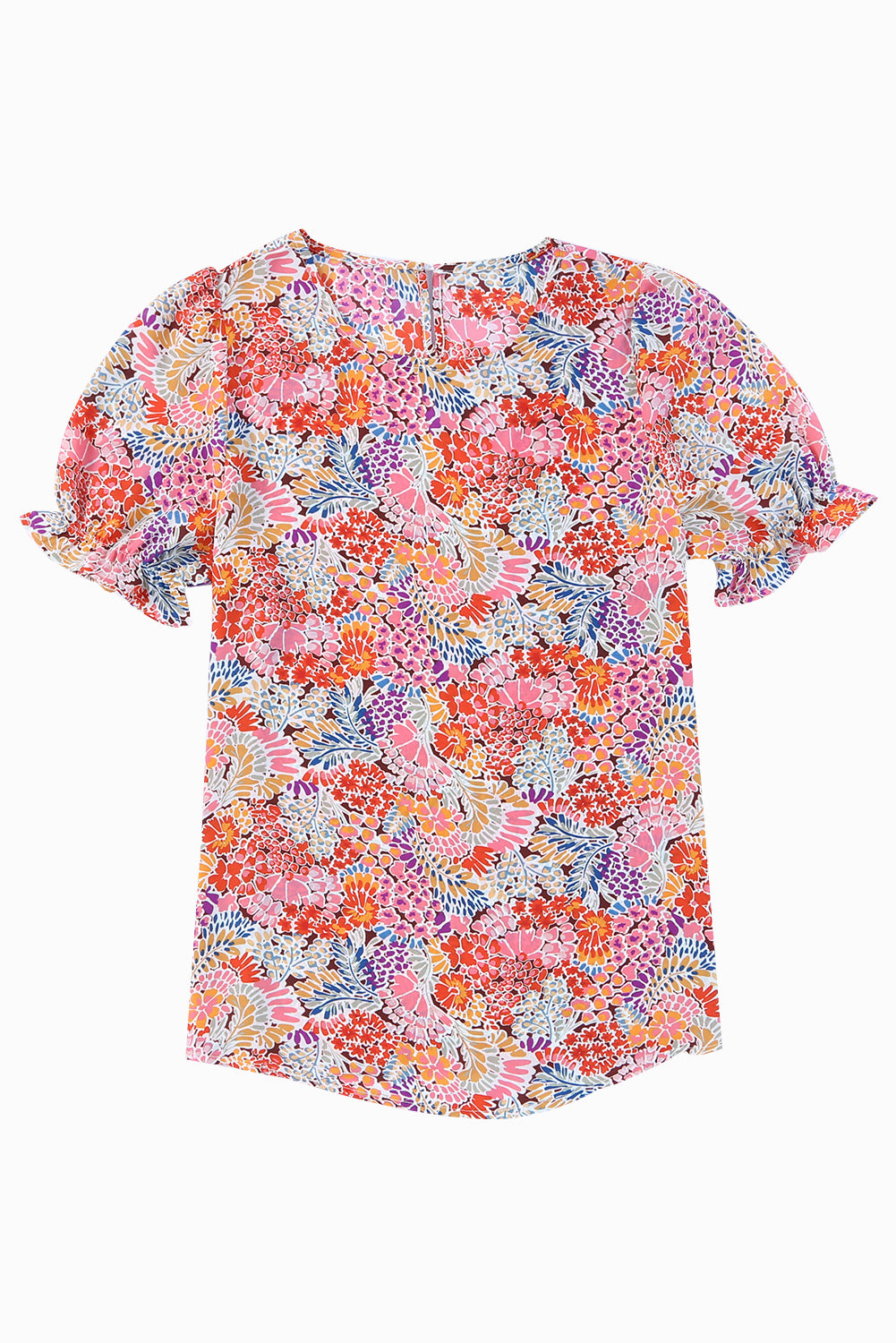 Mehrfarbige Bluse mit Blumenmuster und Blasenärmeln