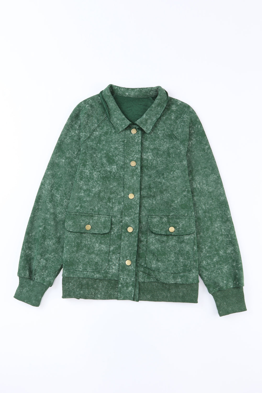 Grüne Vintage-Hemdjacke mit verwaschener Pattentasche und Knöpfen