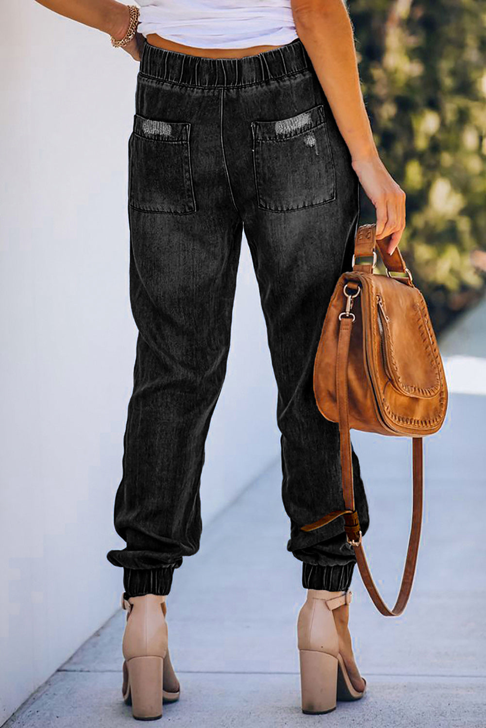 Schwarze Denim-Jeans im Used-Look mit Taschen