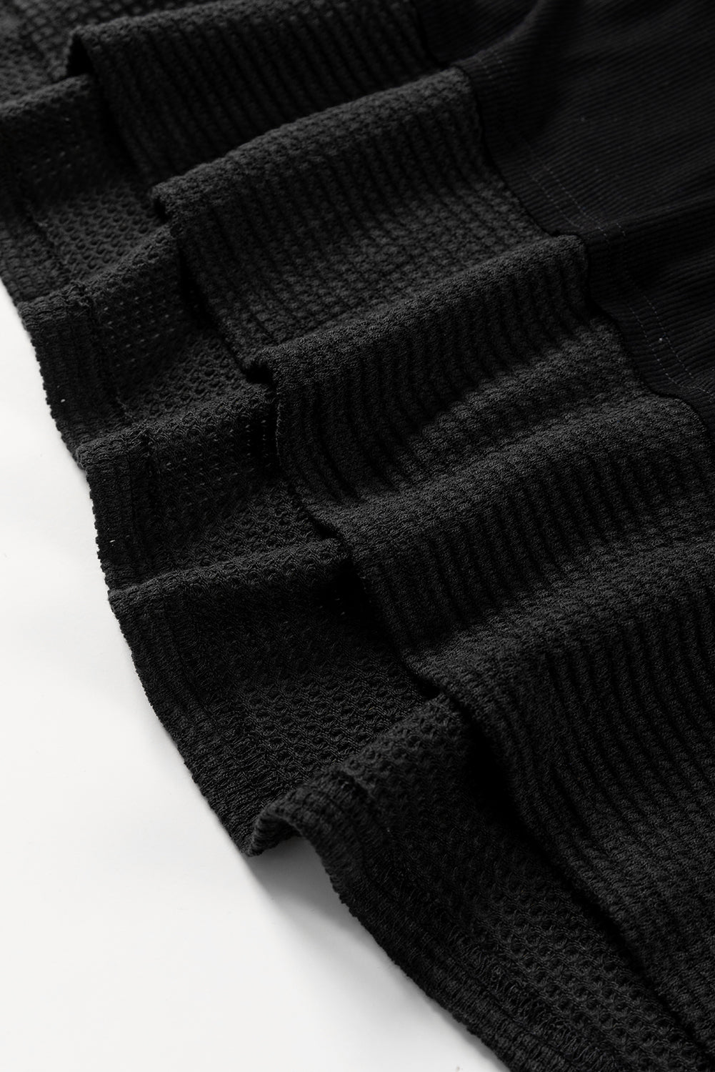 Black Contrast Knit Splicing V Neck Studded Blouse