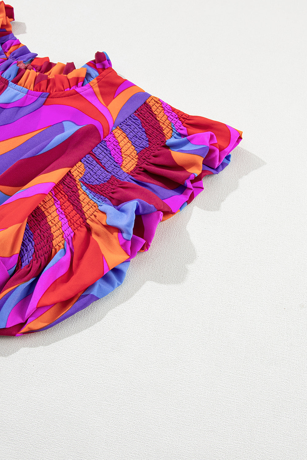 Robe longue orange à volants et à volants, taille haute, imprimé abstrait