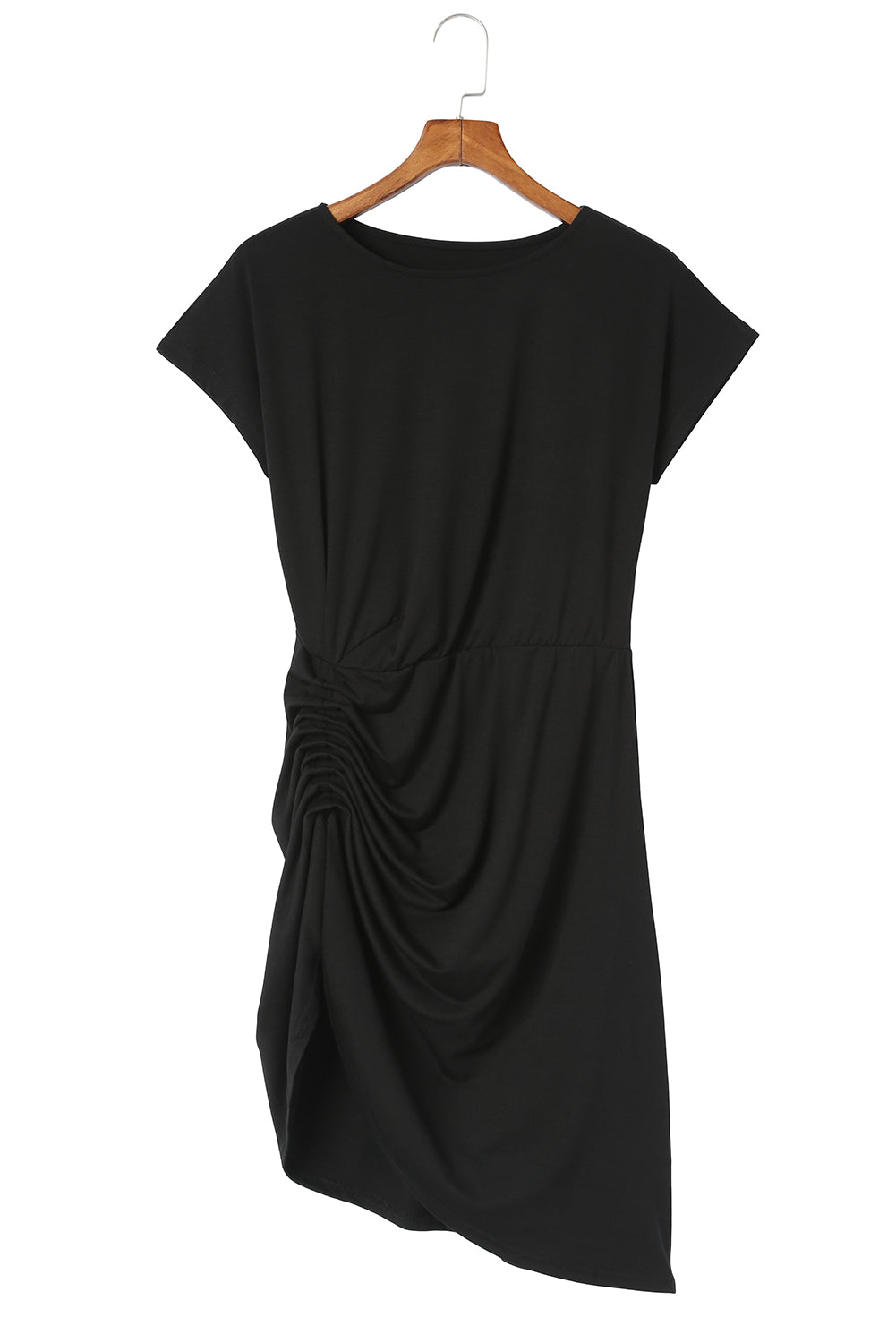 Mini-robe noire à manches courtes et fronces latérales