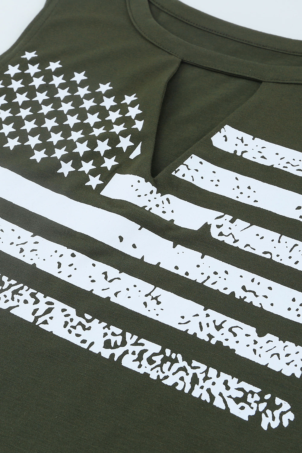 Green Cutout American Flag Print Tank Top