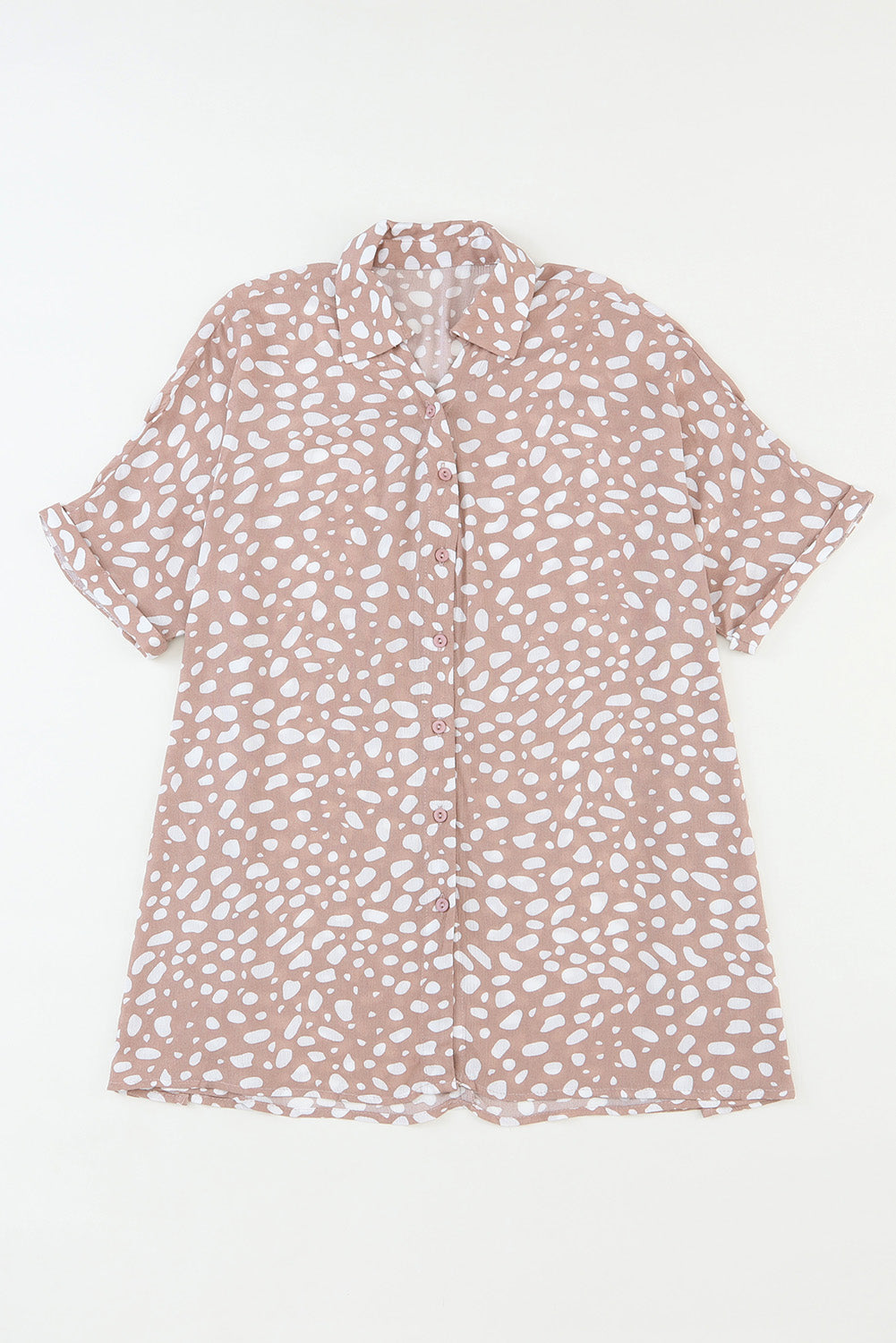 Rosafarbenes, kurzärmliges Twist-Hemd mit Leopardenmuster
