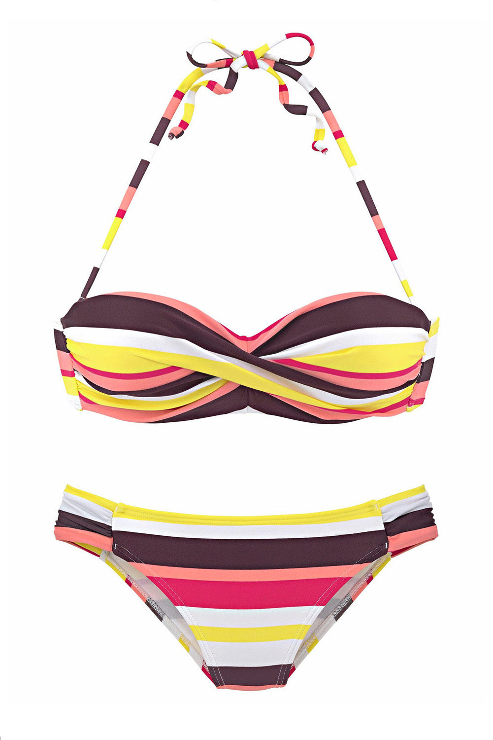 Push-up-Bikini-Set mit gelben Boho-Streifen