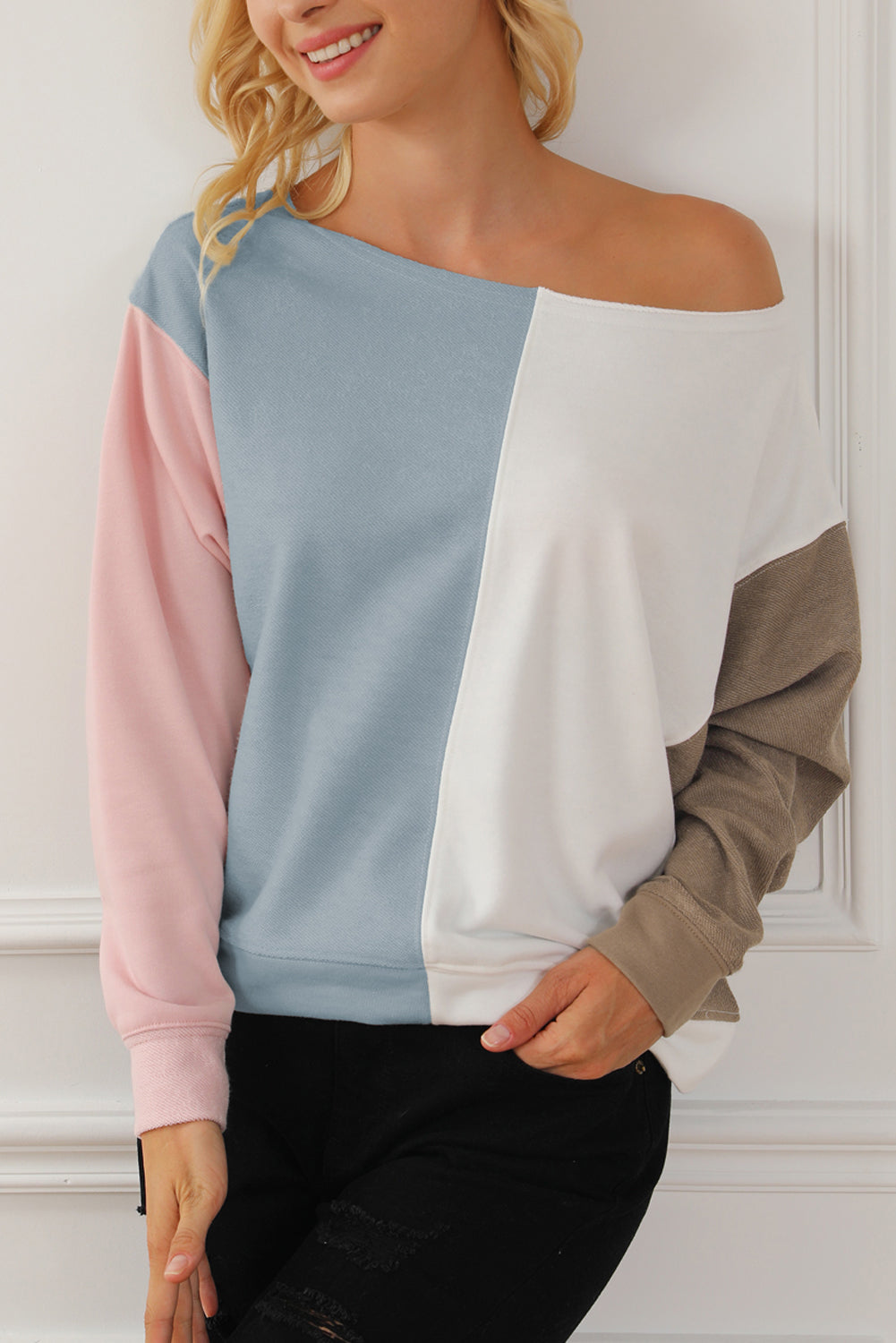 Mehrfarbiges Colorblock-Sweatshirt mit Dolman-Ärmeln