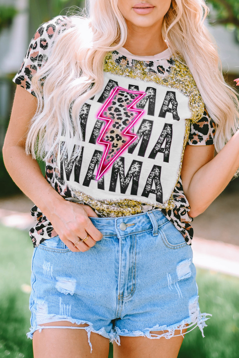 T-shirt teint léopard graphique MAMA Lightning