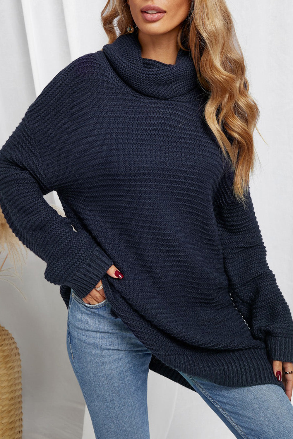 Navy Cozy Long Sleeves Turtleneck Sweater