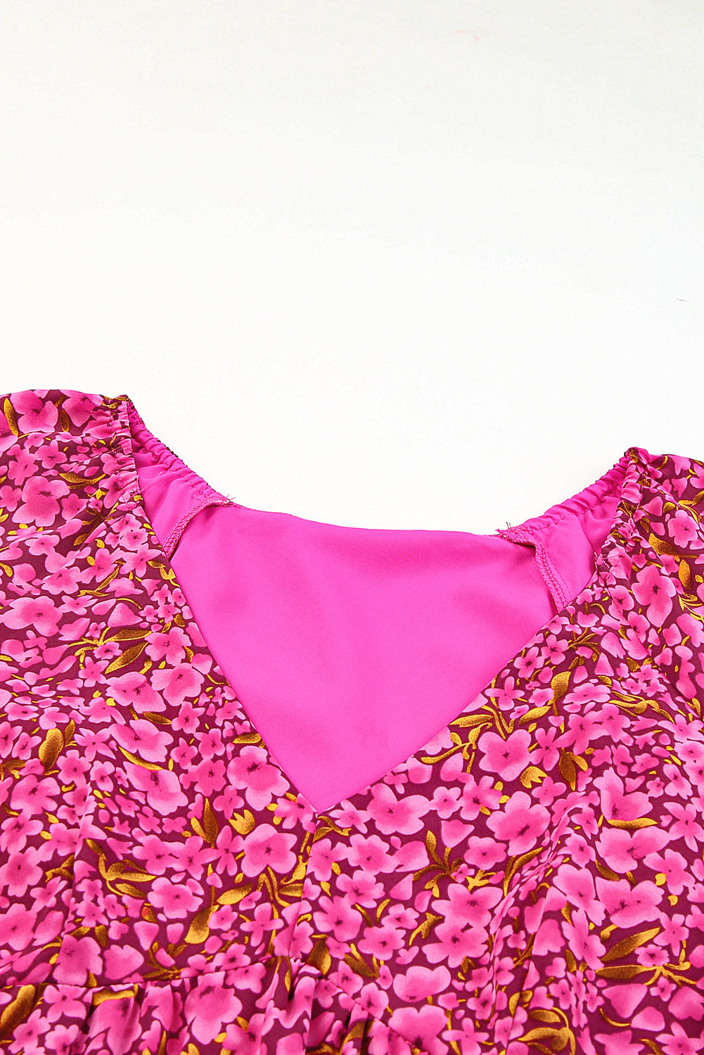 Rose Floral Print Puff Sleeve Babydoll Mini Dress
