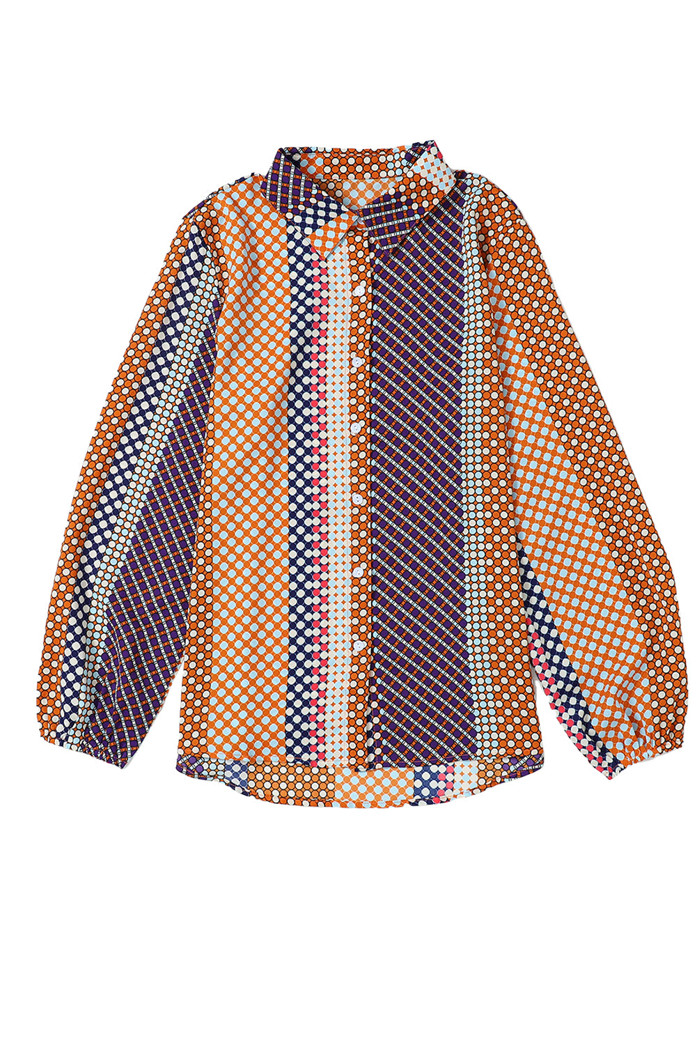 Chemise droite boutonnée à manches longues et imprimé à pois marron