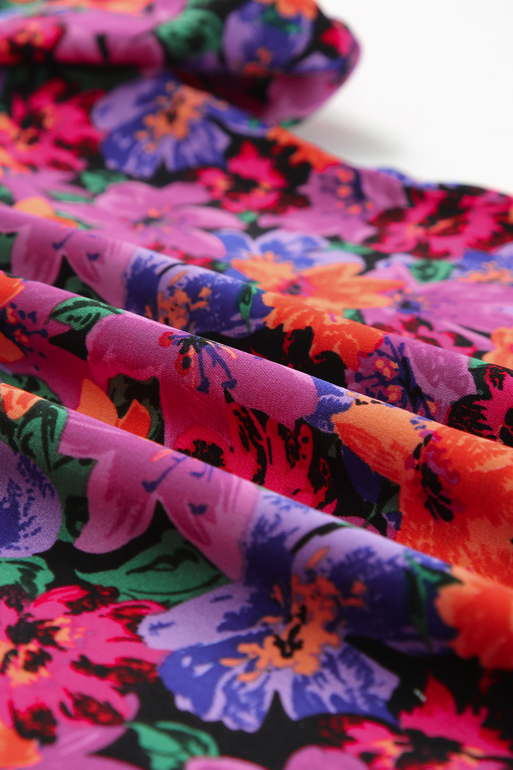Mehrfarbige, floral bedruckte Bluse mit Rundhalsausschnitt und Puffärmeln