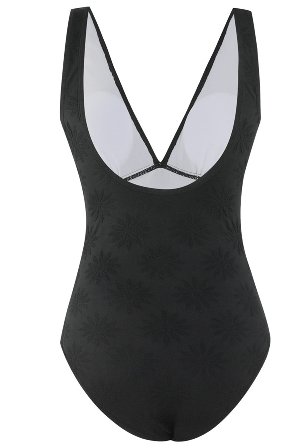 Crni jednodijelni kupaći kostim s dubokim izrezom s volanima