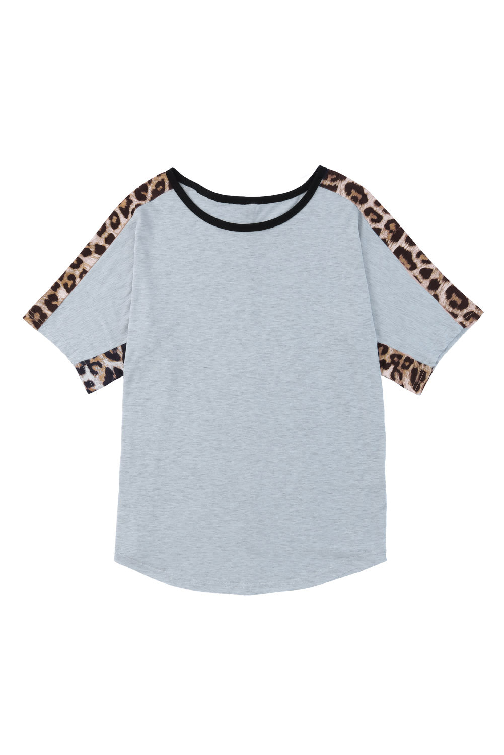 T-shirt gris à manches courtes et col rond avec épissage léopard