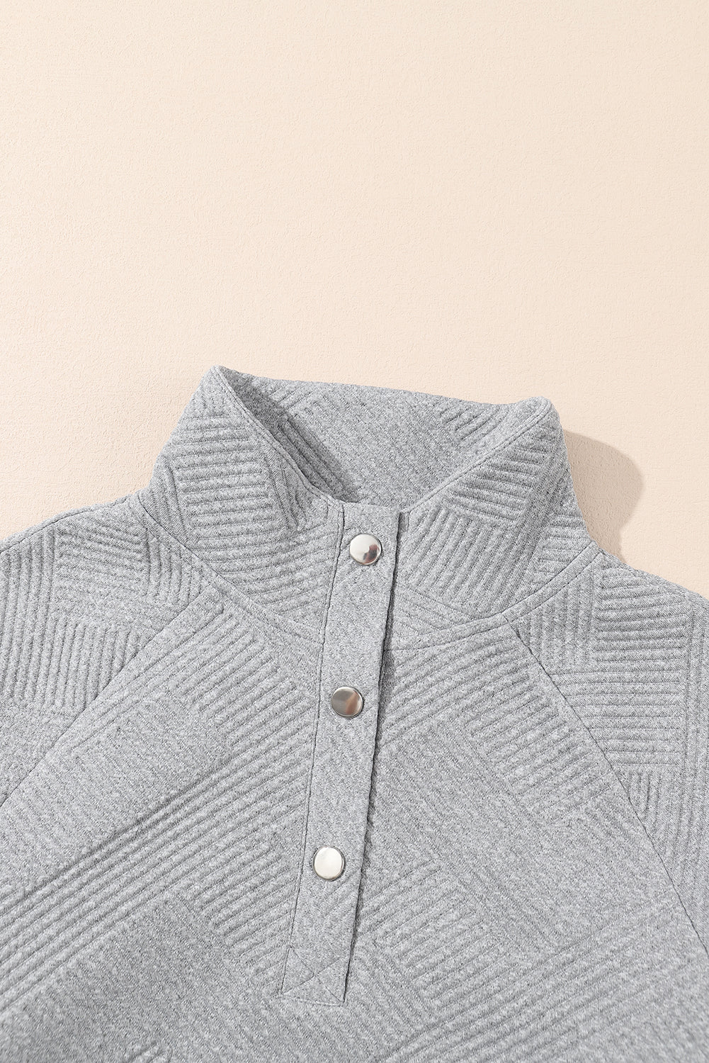 Pale Khaki Textured Knit Buttoned Kangaroo Pocket Sweatshirt
