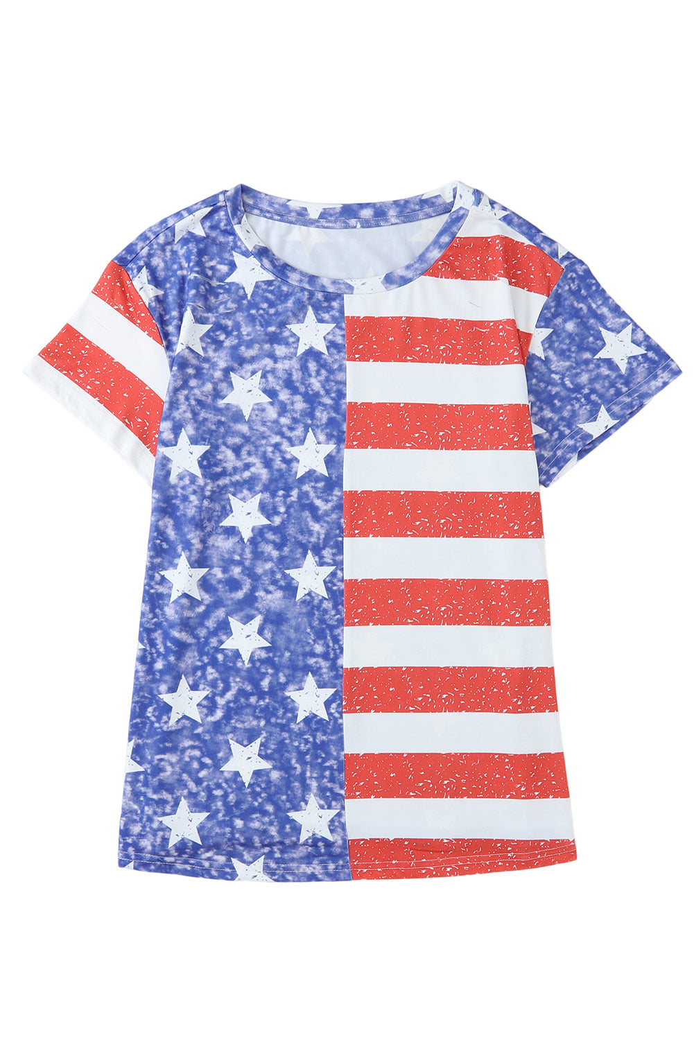 T-shirt girocollo invecchiata con stampa bandiera americana a righe