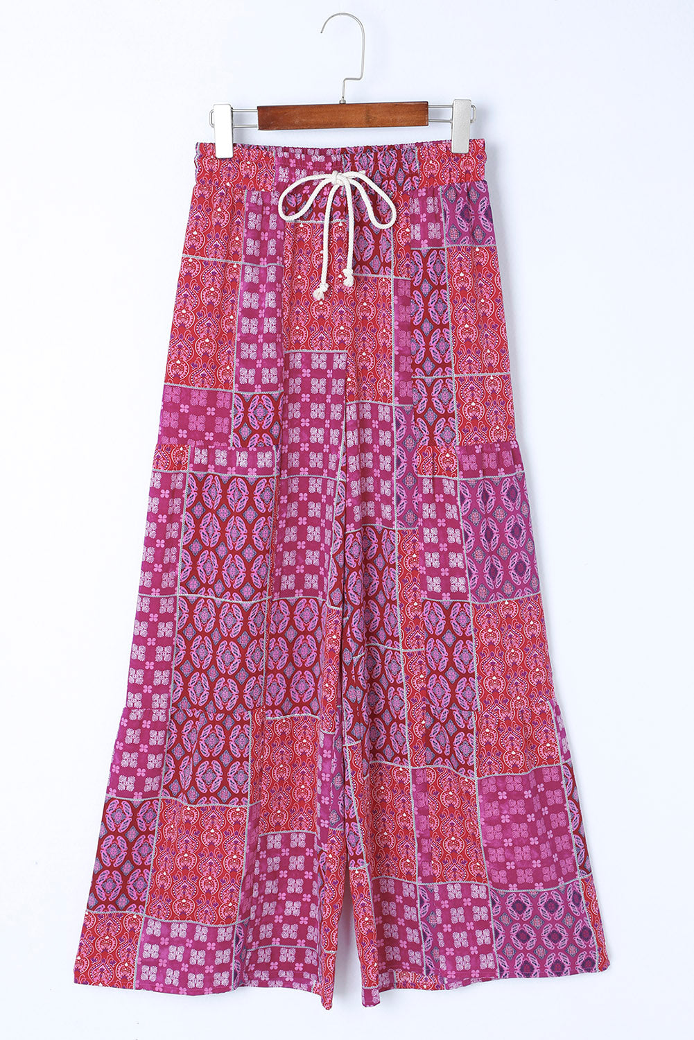 Pantalon large à cordon de serrage et imprimé bohème violet