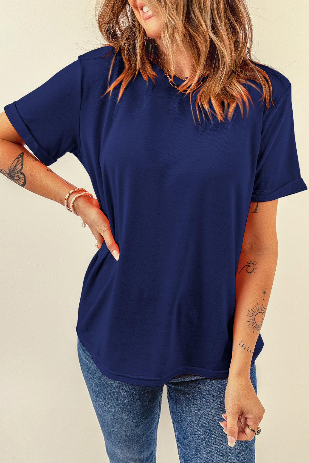 T-shirt girocollo semplice casual blu