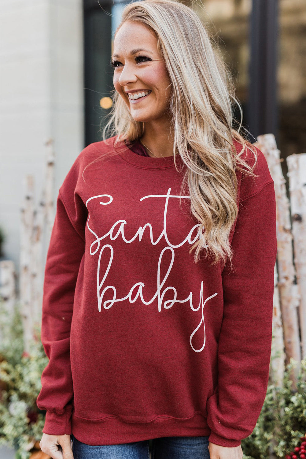 Pullover-Sweatshirt mit Weihnachtsmann-Baby-Print