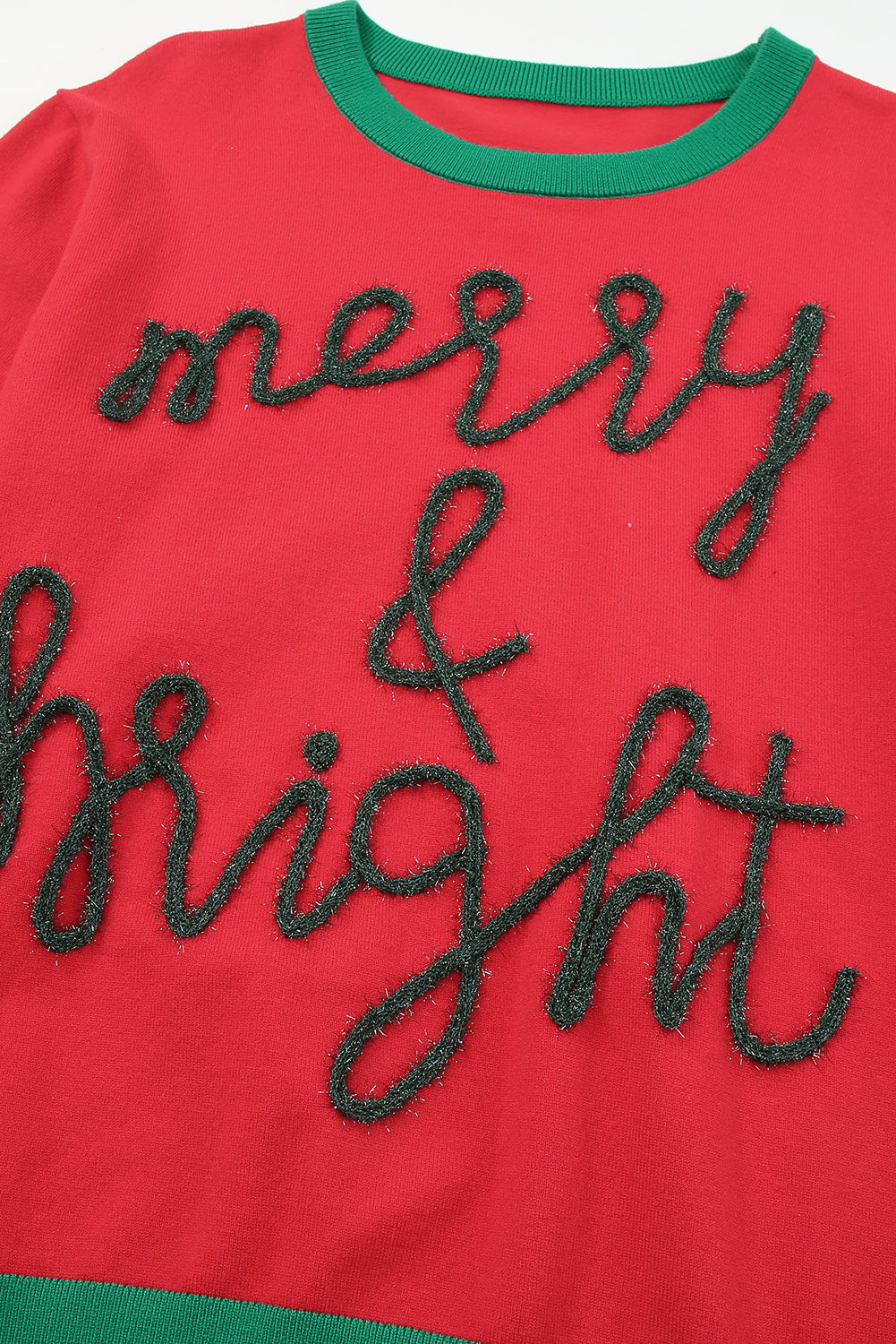 Fiery Red Tinsel Merry & Bright Pull à bordure contrastée graphique